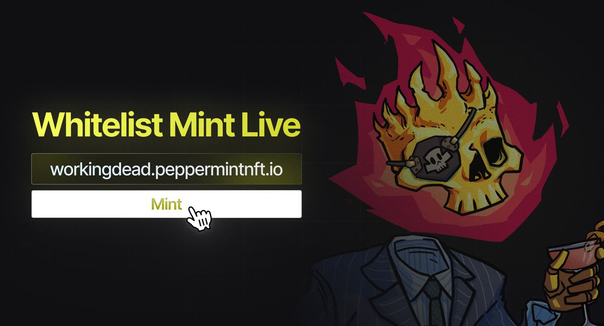workingdeadnft's tweet photo. Whitelist mint is now live! 💀 

Public sale begins 24 hours from now! ⏰ 

[like and retweet for a chance to win a TWD NFT] https://t.co/fdZU7WX0ER