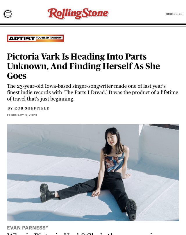 pictoriavark's tweet photo. HI I’M IN @RollingStone AS AN “ARTIST YOU NEED TO KNOW” 😭🙈🥳🍾

so grateful to chat with someone as inquisitive and kind as @robsheff, ultimately about how much we both love music. 

🗞 https://t.co/DvnRMheNnu https://t.co/EXBvjvoeuX