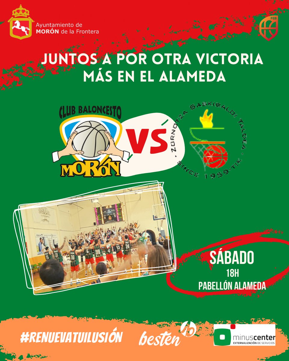 ➡️🏀 Temporada 2022/23|

¡¡¡TODOS AL ALAMEDA!!!

Volvemos al Alameda para enfrentamos a <a href="/zornotzast/">Teknei Bizkaia Zornotza</a>.

Os esperamos en el Alameda a las 18:00. 

🟠🟢🔴

#reNUEVAtuilusion #lebplata🏀 #vamosmimorón