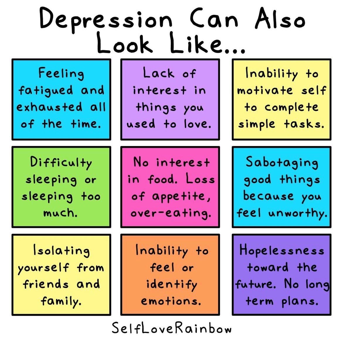 Depression can appear in a multitude of ways. 
- 
Image via selfloverainbow on IG