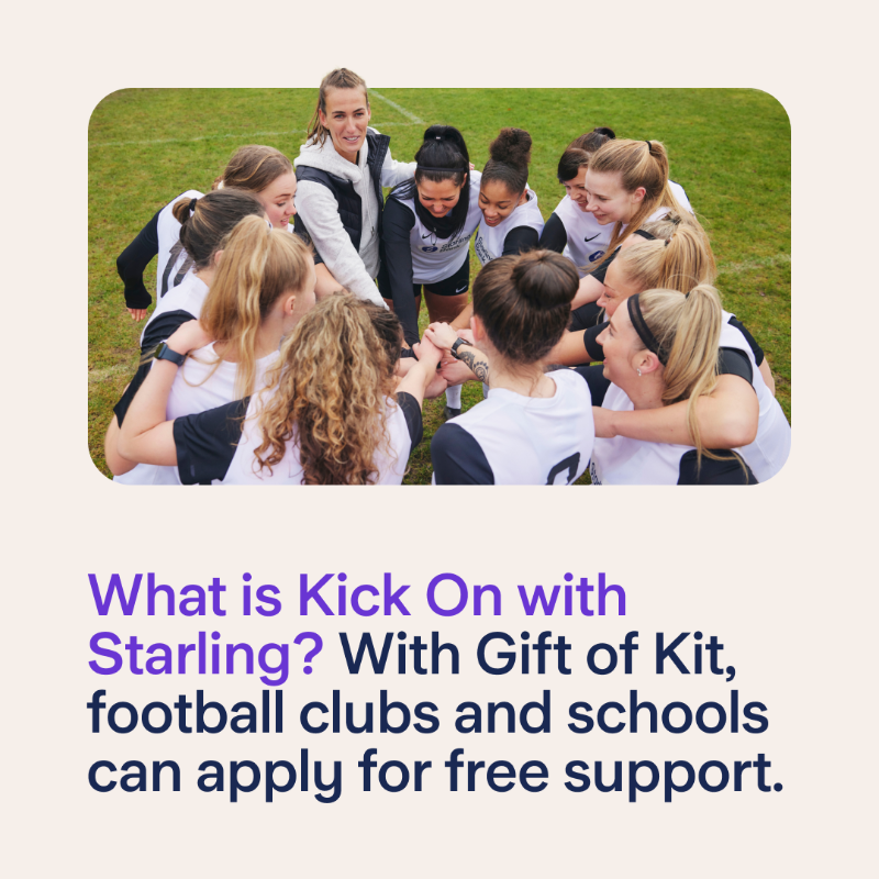 StarlingBank's tweet photo. We've partnered with @Gift_of_Kit to help grow the women and girl’s football community 💪

Clubs and schools can apply for a free Starling team pack (football kits, training equipment and a coach's tracksuit) or a coaching course voucher – or both!

T&amp;Cs apply. Apply here 👇