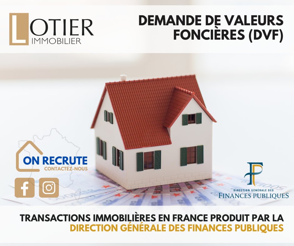 Découvrez les transactions immobilières en France grâce à la Demande de Valeurs Foncières (DVF) produite par la DG des finances publiques. Infos sur prix, date, localisation, nature et surface du bien. Mises à jour semestriellement pour les 5 dernières années.  <a href="/LotierI/">Lotier Immobilier</a> #DVF