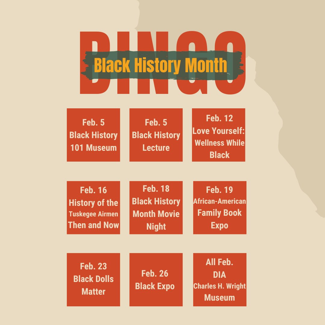 wbspectrum's tweet image. Let's continue to celebrate Black History Month! Check off these events as you go and post to social media tagging us, or post to the comments here. We want to see what you are doing! For more information on these events and others, visit: oaklandcountyblog.com/2022/02/01/bla…