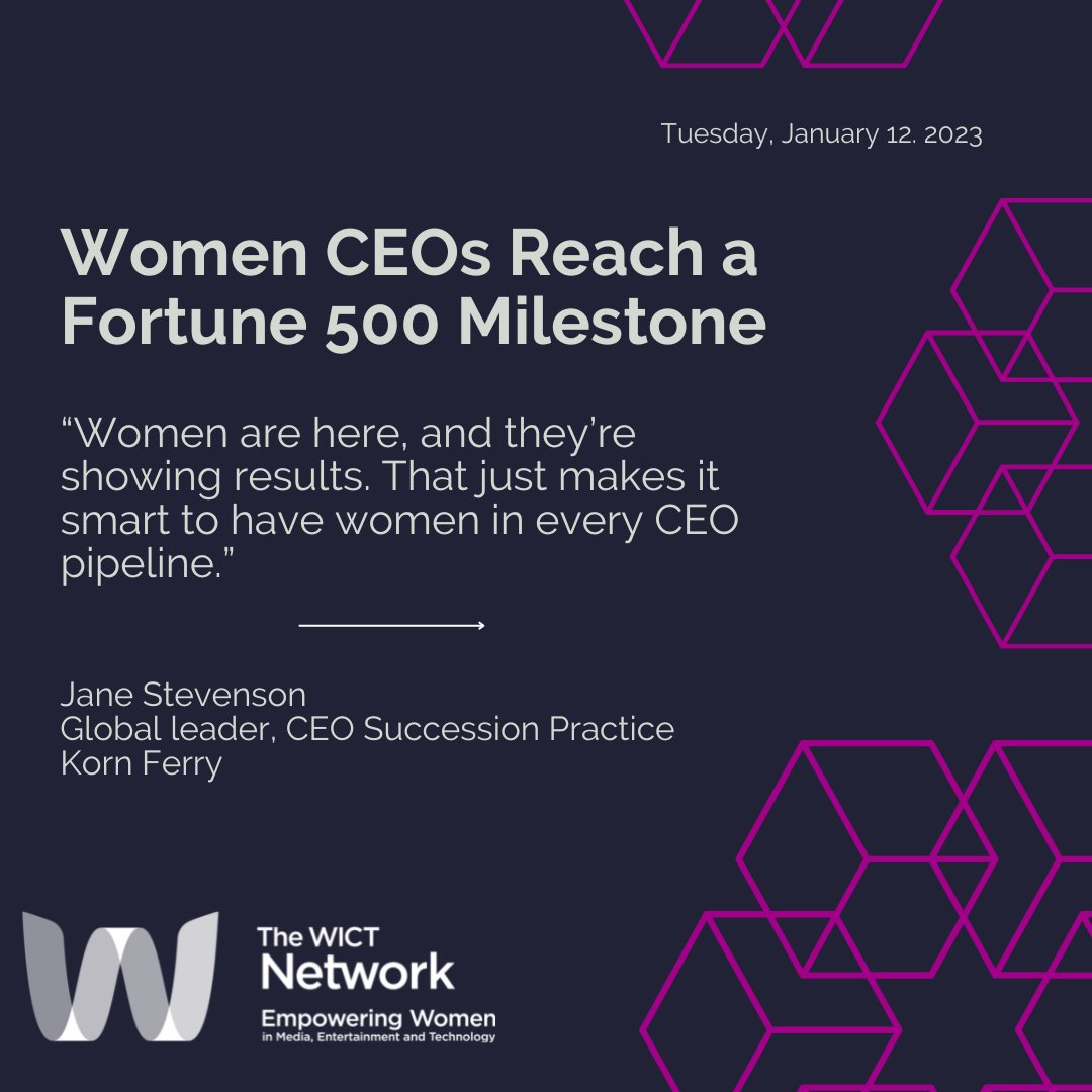 The WICT Network (@wicthq) on Twitter photo As of January 2023, for the first time in history, more than 10% of companies on the Fortune 500 list are led by women, Fortune reports <a href="/FortuneMPW/">Fortune MPW</a> As of January 2023, for the first time in history, more than 10% of companies on the Fortune 500 list are led by women, Fortune reports <a href="/FortuneMPW/">Fortune MPW</a>