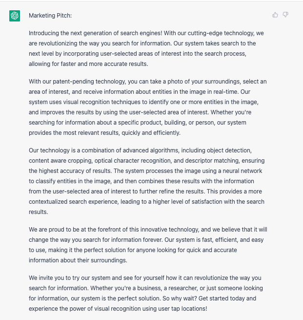 SiddyJobe's tweet image. Running @Google's latest patent filling (20230029323) through #ChatGPT to get a feel for how the product could be marketed. #AI #ObjectRecognition #XR $GOOG is and will remain an AI-boss. 💪