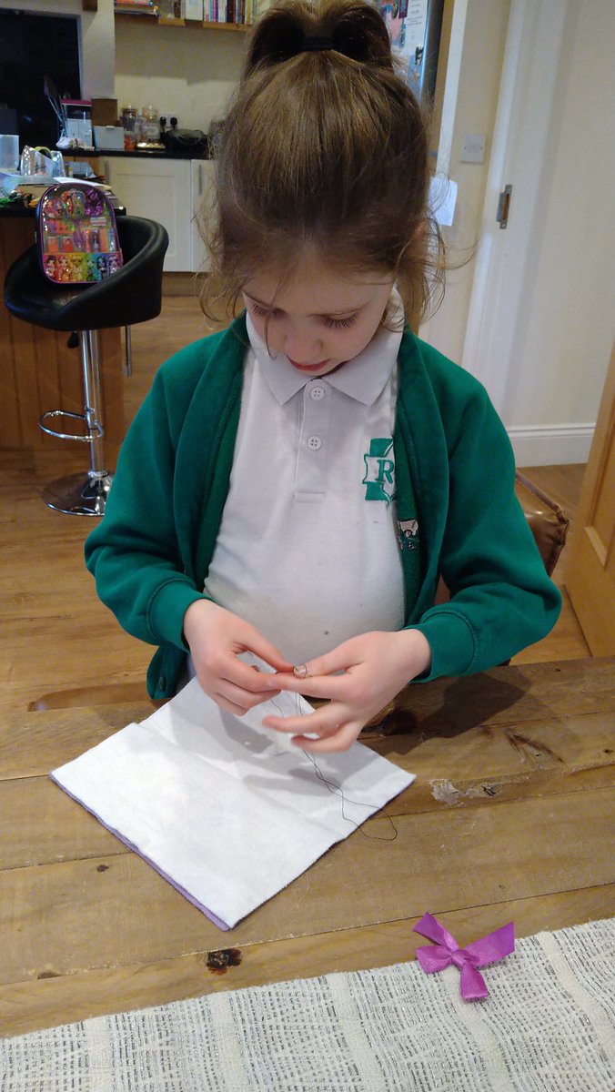 njlburrell's tweet photo. @RSch_Year2 you inspired Briony with DT this week. She came home keen to show me her sewing skills and has started making her own blanket (lucky that's she's quite small 🤣) https://t.co/i59JMvc2D4