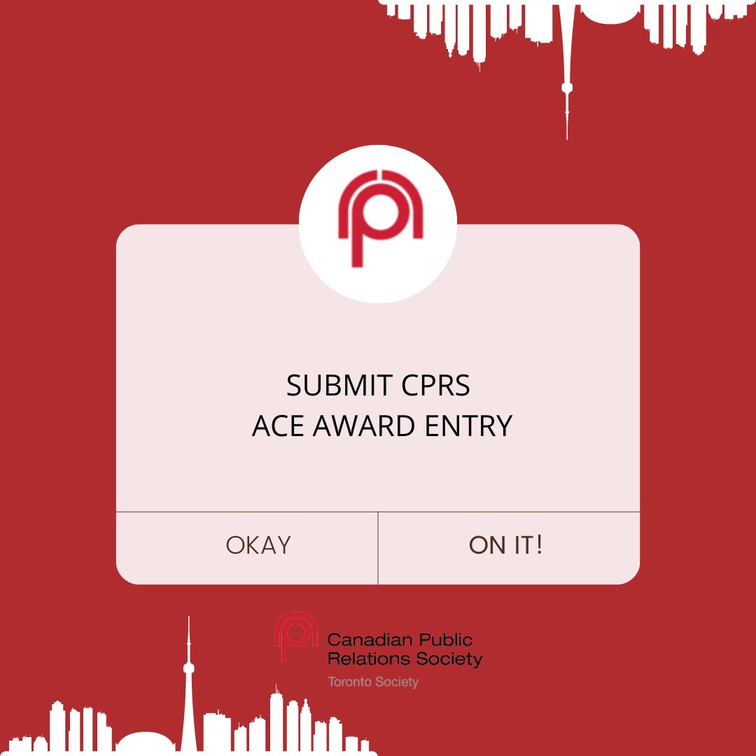 Don’t hit snooze on this reminder— the ACE Awards are now open for submissions! ⏰

This year’s early bird deadline is February 28, followed by the regular deadline on March 21.

To enter a submission visit cprstoronto.com/awards/ace-awa… 
#CPRS #CPRStoronto #Awardseason #pr #torontoPR