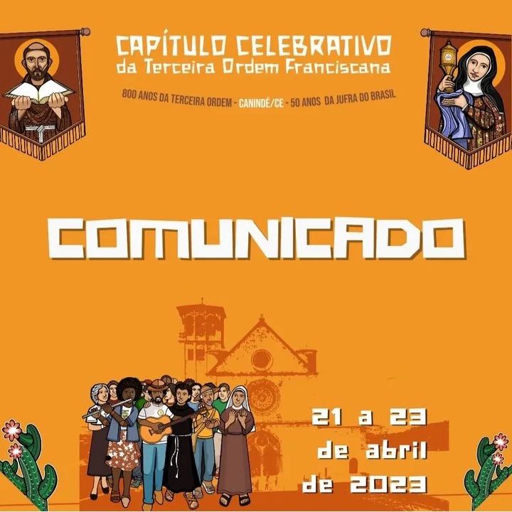 COMUNICADO OFICIAL • IMPORTANTE

A Coordenação Geral do Capítulo Celebrativo da 3ª Ordem Franciscana vem comunicar o cancelamento do encontro que deveria ocorrer na data de 21 a 23 de abril de 2023 em Canindé-CE. 

Leia o comunicado completo em: jufrabrasil.org/2023/02/capitu…