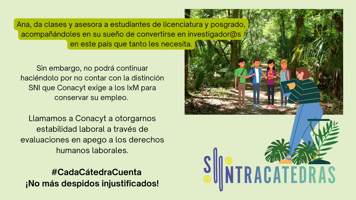 Las salida de #CátedrasConacyt por criterios productivistas e ilegales afectan gravemente a la formación de nuevas generaciones así como al desarrollo científico del país.

#CadaCátedraCuenta

¡No más despidos injustificados!