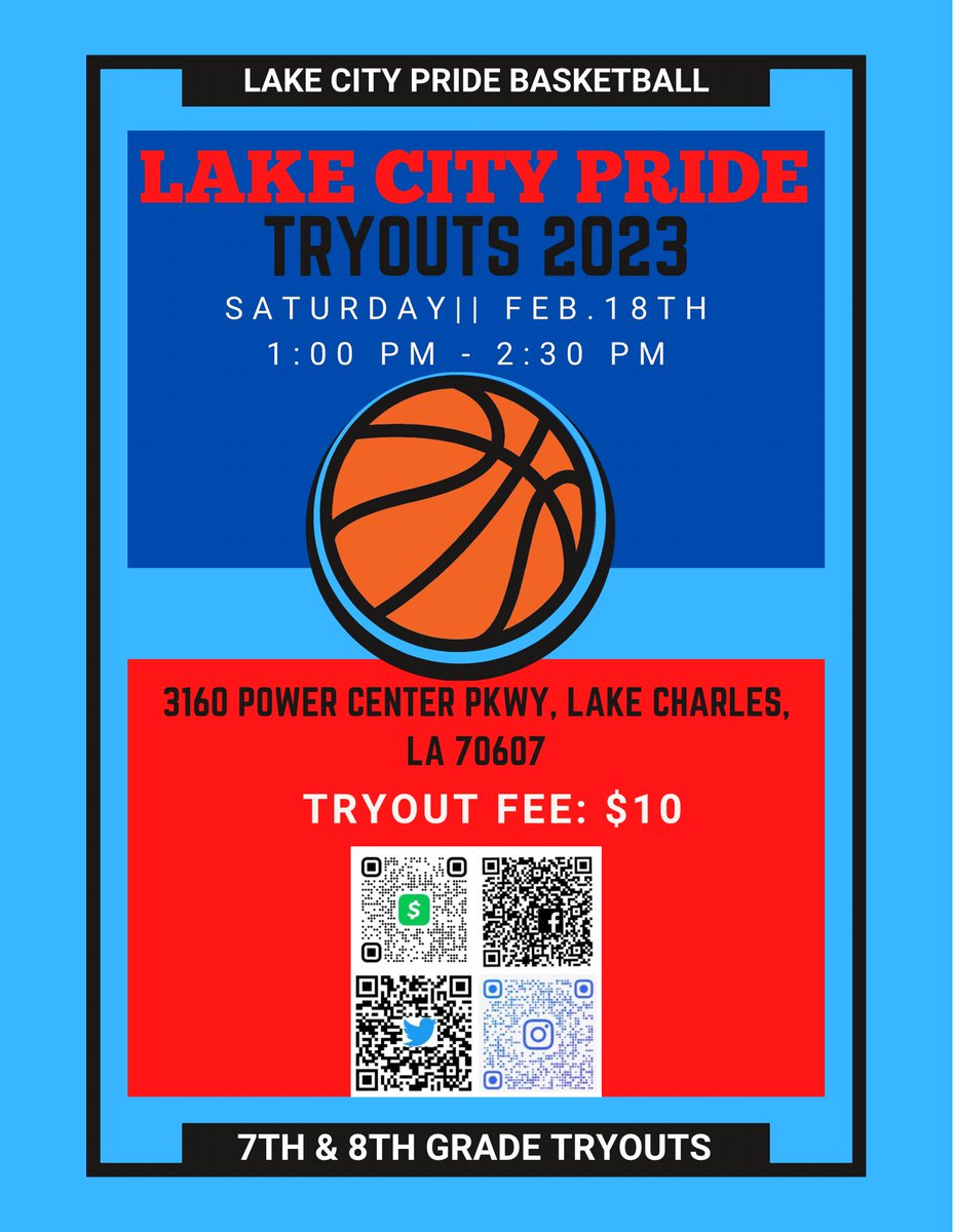 LakeCity_Pride's tweet photo. Calling all 7th and 8th grade girls from across Louisiana to come tryout for our LCP 27/28 teams.

🗓️: Saturday, February 18th
⌚️: 1:00 pm - 2:30 pm
🏫: LCCA • 3160 Power Center Parkway
Lake Charles, LA 70607
💲: $10

DM us with any questions. 

#RideWithThePride #CollegeFactory https://t.co/lgp5zx1zDM