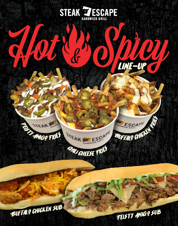 steakescape's tweet photo. Beat the cold winter with our Hot &amp; Spicy Line-Up! 🔥

*Available at select locations.

Order Online: https://t.co/7bhdvnT7XO https://t.co/6CkwWuyYER