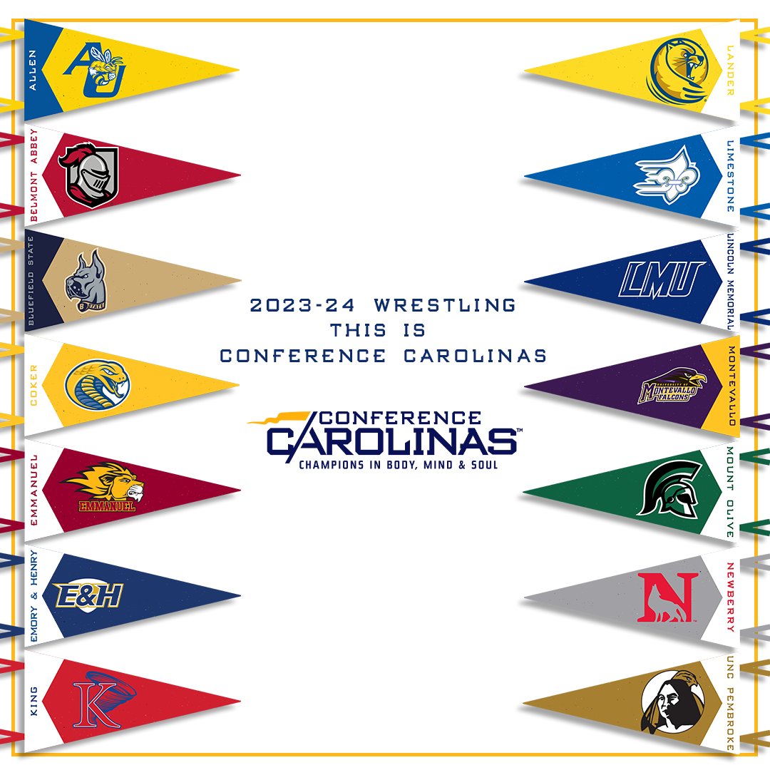 Conference Carolinas would like to welcome 8️⃣ associate members for men's 🤼 as part of our sponsorship of the sport beginning in the 2023-24 academic year!

🔗: bit.ly/3JEiVhj
#LeadingTheWay