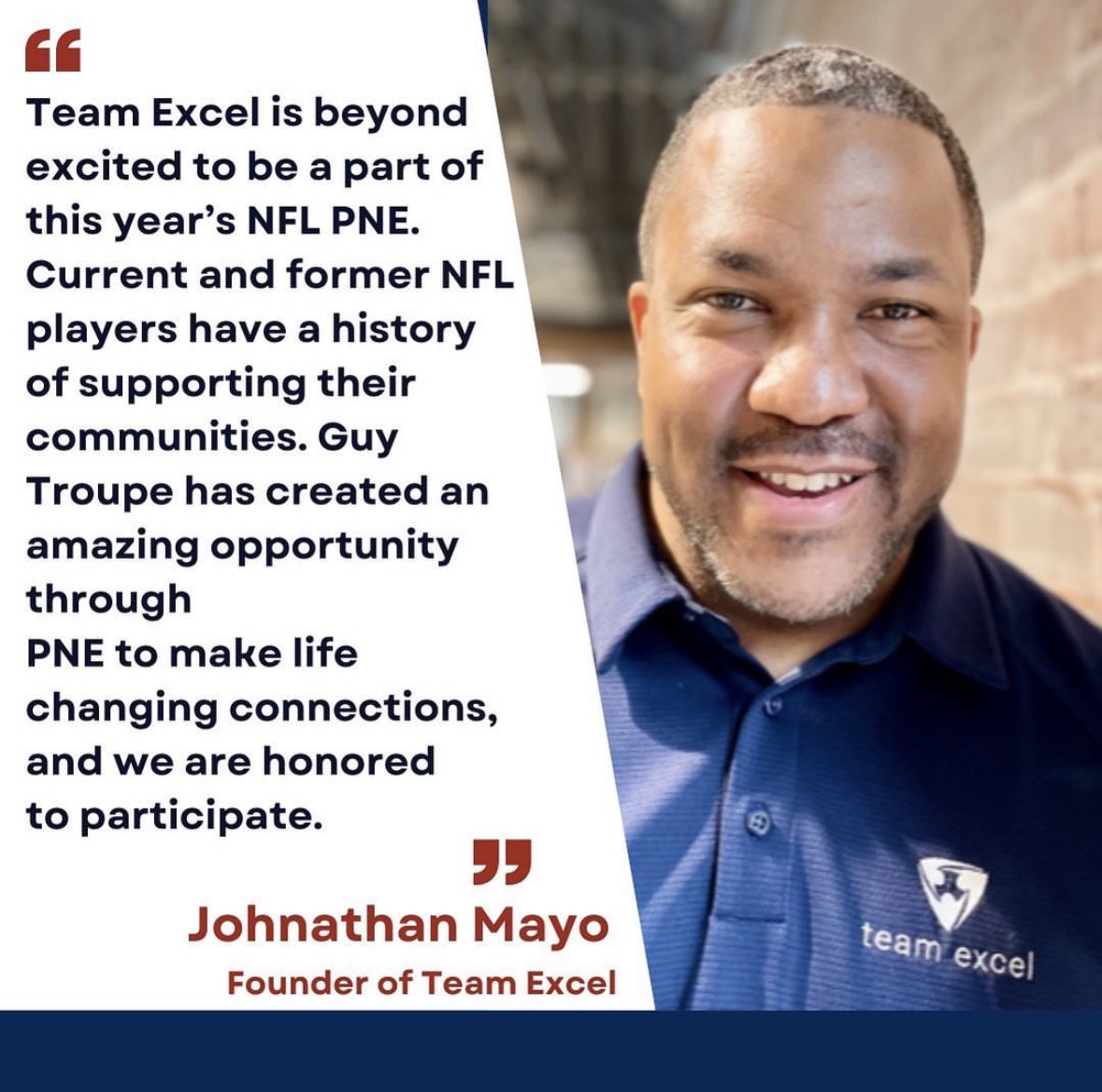 Thrilled to have @GoTeamExcel as one of our event vendors and sponsors 🎉 #NFL #Playernetworking #communityrelations