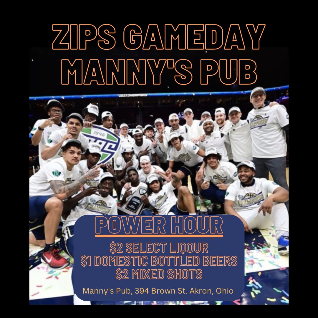 ATTENTION all students and alumni!!! Join us tonight 8pm - 9pm for THE ALMIGHTY POWER HOUR. Cheap drinks and good times. The perfect way to pregame the zips at home! Looking forward to seeing everyone and GO ZIPS!!!