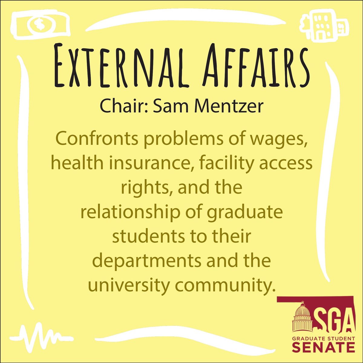 OU_GradSenate's tweet image. Our first committee spotlight of 2023 is on External Affairs! This committee plays a vital role in GSS’s position as a voice for graduate students on campus. Learn more about our committees at the link in our bio!