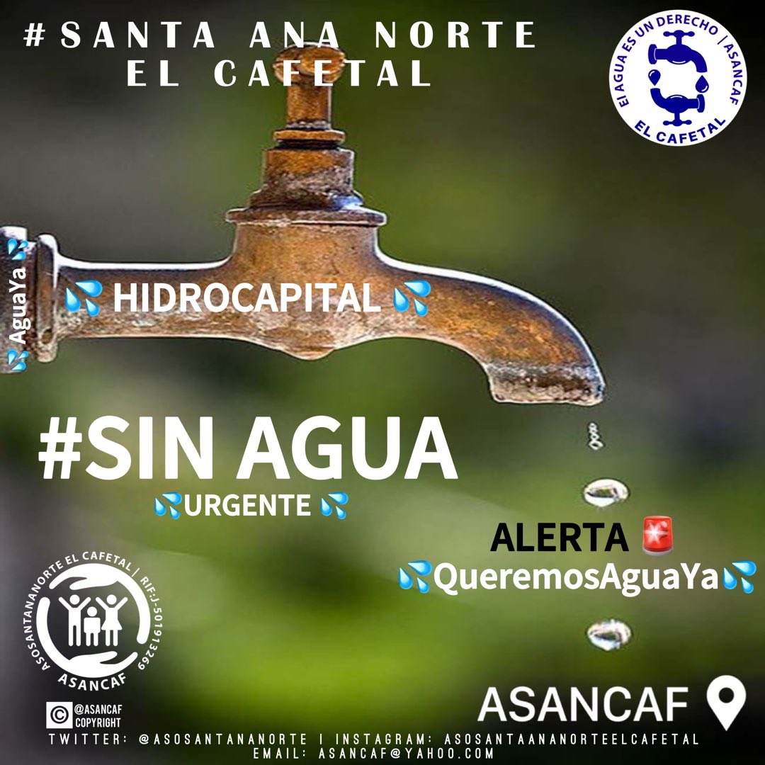 #SinAgua | SantaAnaNorteElCafetal| #6:21PM |#03Feb23
#ALERTA |Los vecinos de la parte Norte de Sta Ana reportan no recibir agua desde hace días  !!!!!

@HidroCapital2 
@RMarcoTorres
@EvelynBVasquez
@harolclemente
@oficialhidroven
@minaguasoficial @HectoRodriguez
@darwingonzalezp