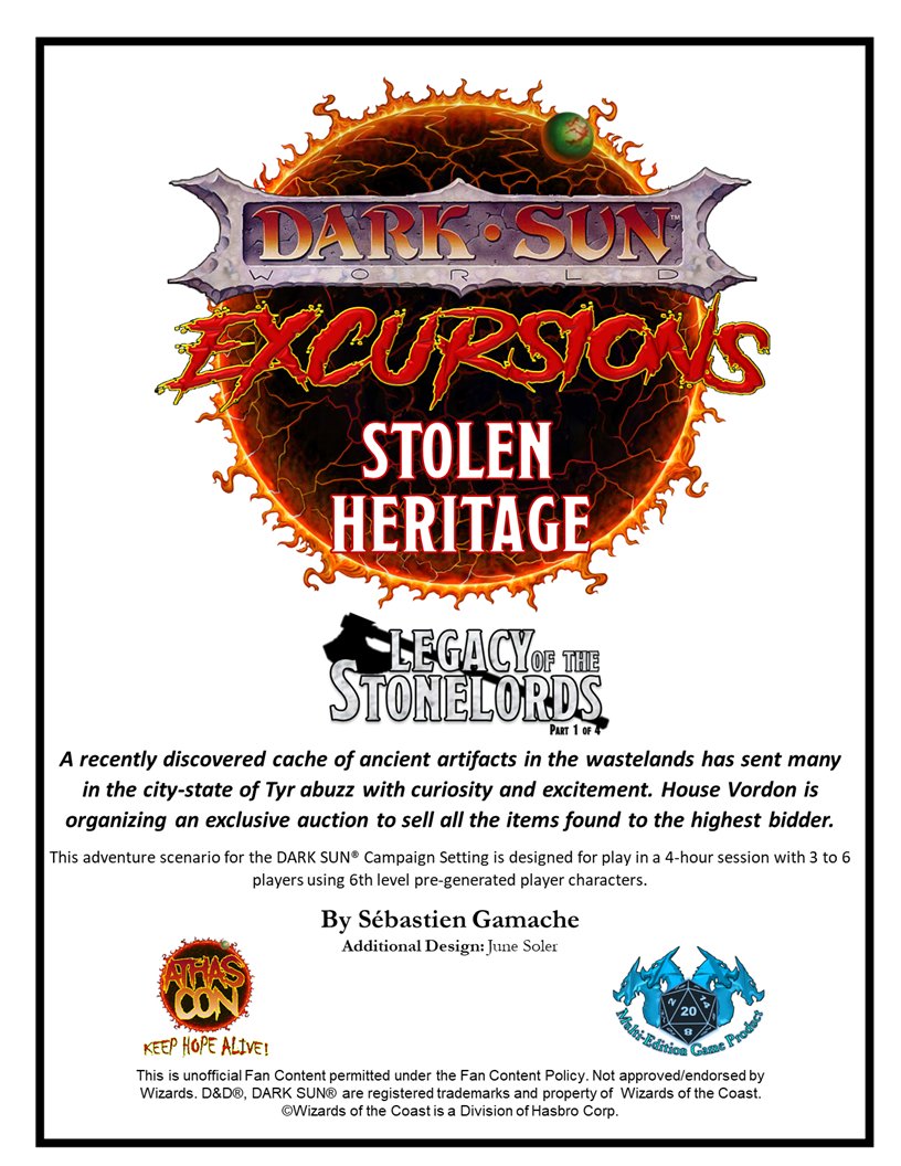 #darksun #dnd #ttrpg #5e

This month's Dark Sun Game Day is on February 18th, 2023. 

Where we host our next Dark Sun Adventure:  Stolen Heritage, the first of a four-part Legacy of the Stonelords story arc.

GM or play Dark Sun on the Athascon discord!

KEEP HOPE ALIVE!