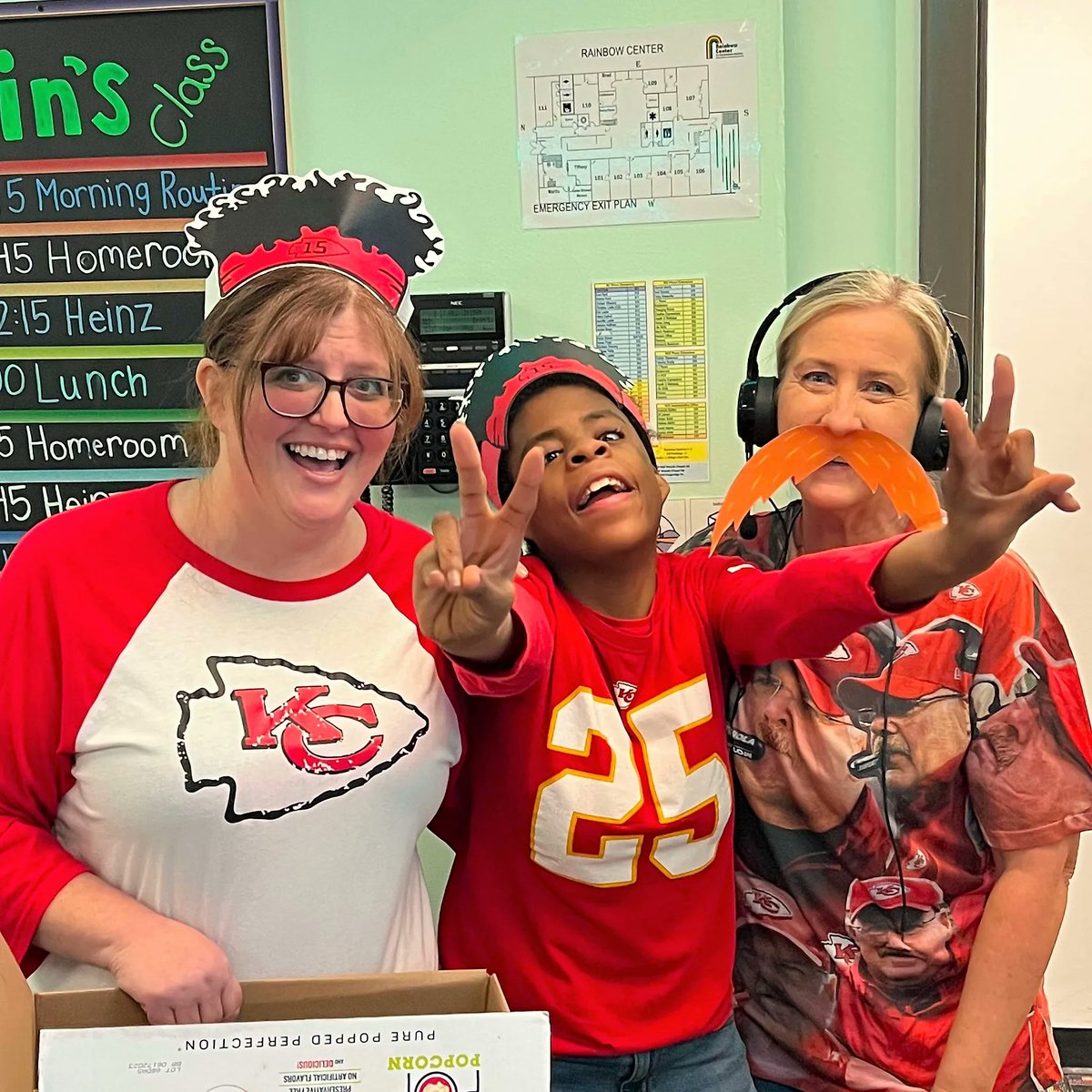 RainbowCenterKC's tweet photo. Coach, we mustache you a question... How 'bout those CHIEFS?! Having some Friday fun and celebrating our team! #ChiefsKingdom #GoChiefs #AFCChamps https://t.co/CNDYk858yN