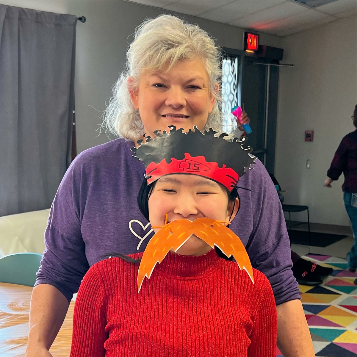RainbowCenterKC's tweet photo. Coach, we mustache you a question... How 'bout those CHIEFS?! Having some Friday fun and celebrating our team! #ChiefsKingdom #GoChiefs #AFCChamps https://t.co/CNDYk858yN