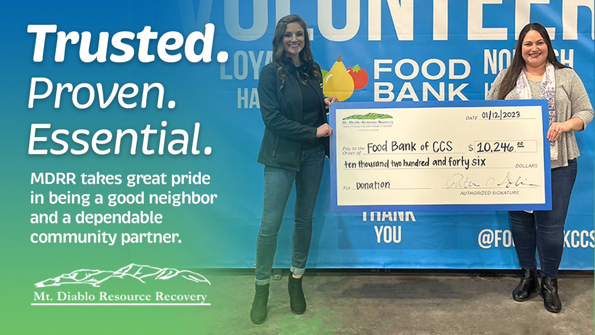 mtdiabloresrec's tweet photo. Together through our 12th Annual Give Back Program, we're making our largest donation! Thank you to our customers who signed up for autopay in 2022. With your help and @foodbankccs, we'll provide more than 20,000 meals for the community. #GivebackProgram #TrustedProvenEssential https://t.co/DvxcZOtkT3