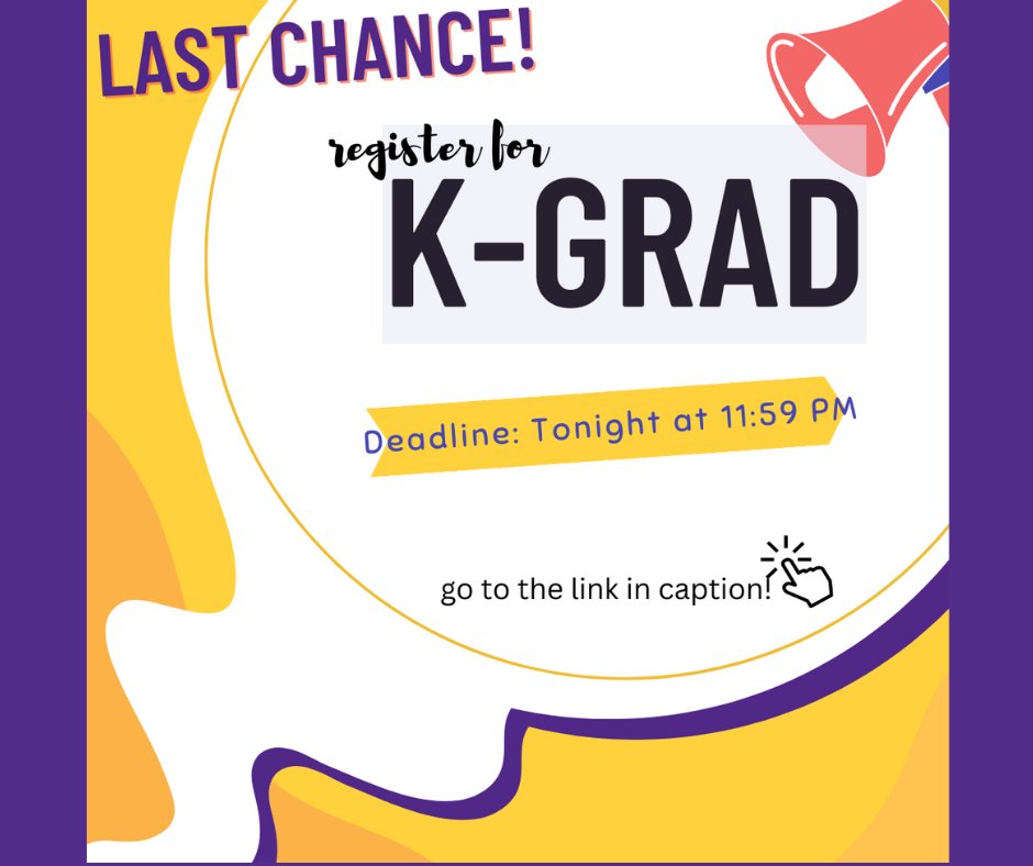 KStateGSC's tweet photo. Attention!!! 😮

Tonight is the final night to register/submit for K-GRAD!

This on-campus event provides graduate students from all disciplines an opportunity to share their work with the K-State community and to gain experience presenting their work in a professional setting. https://t.co/a2omRh37Wr
