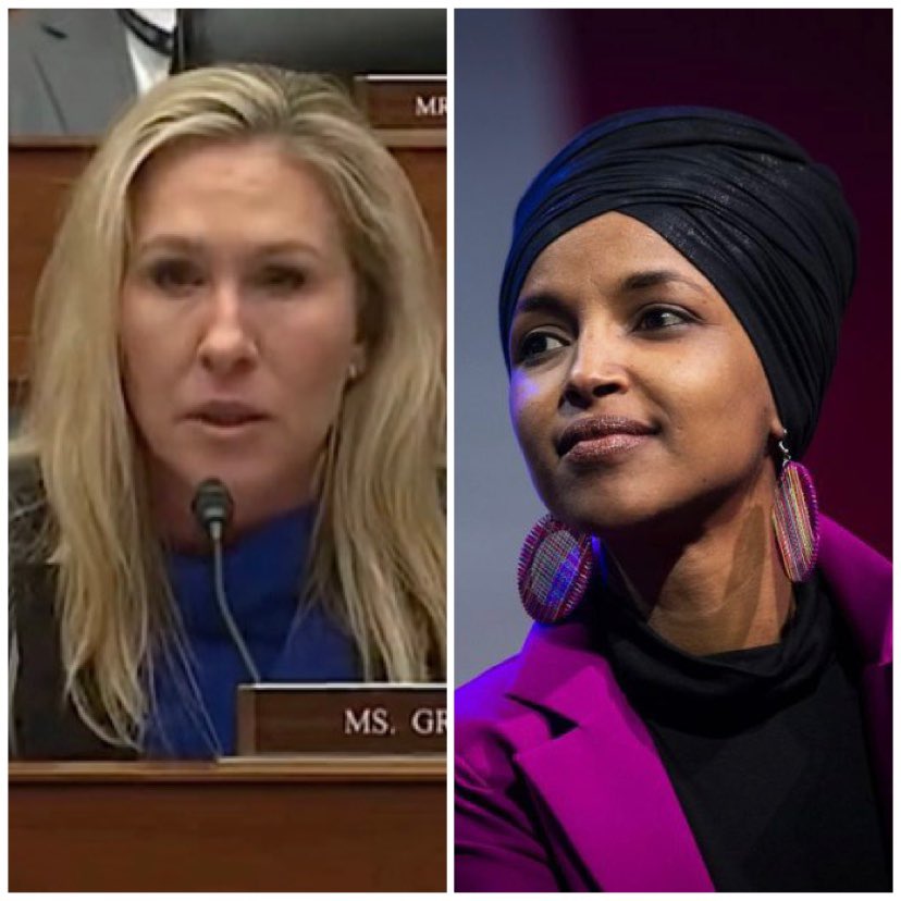 dlucht2's tweet photo. Deep irony in split screen House news yesterday of and MTG ranting about CRT and Ilhan Omar’s removal from Foreign Affairs which was Critical Race Theory’s diagnosis of institutional bias in action. #IlhanOmar #USHOR https://t.co/tTRmLIapqZ