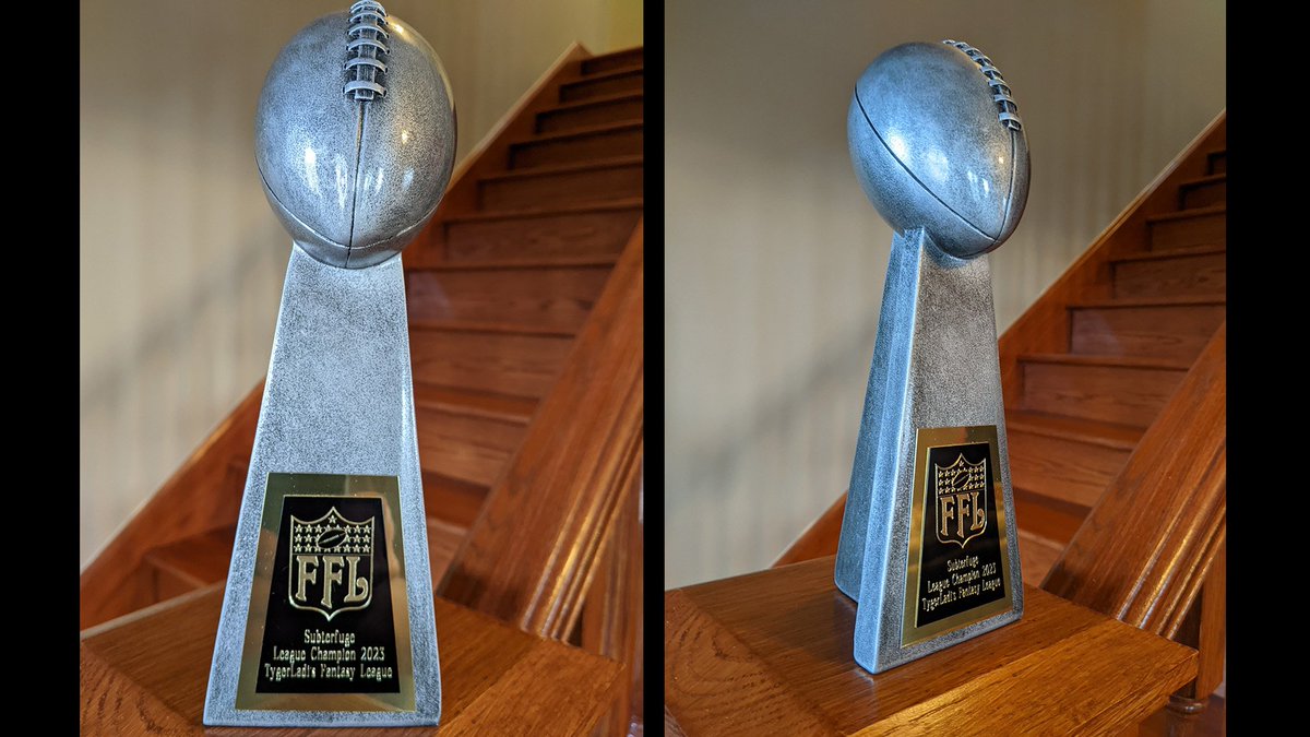 Congrats to <a href="/subterfugem/">Subterfugem</a> on becoming the Football Fantasy League champion this year!

Hope you like your trophy, and looking forward to a rematch next season!

#FantasyFootball #tygersffleague