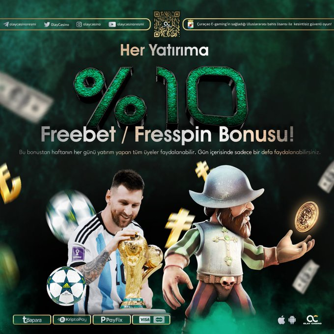 🎲 Olay Casino'da Bonuslar da Ayrı Bir OLAY! 

⭐️ Her Yatırıma %10 Freebet / Freespin Bonusu ile diğer promosyonlarına ekstra alarak kazancını garantile!