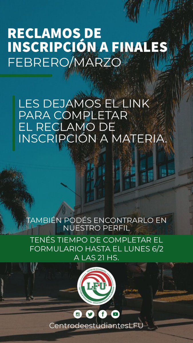 Les dejamos el link para anotarse a los reclamos de inscripción a finales! docs.google.com/forms/d/e/1FAI…