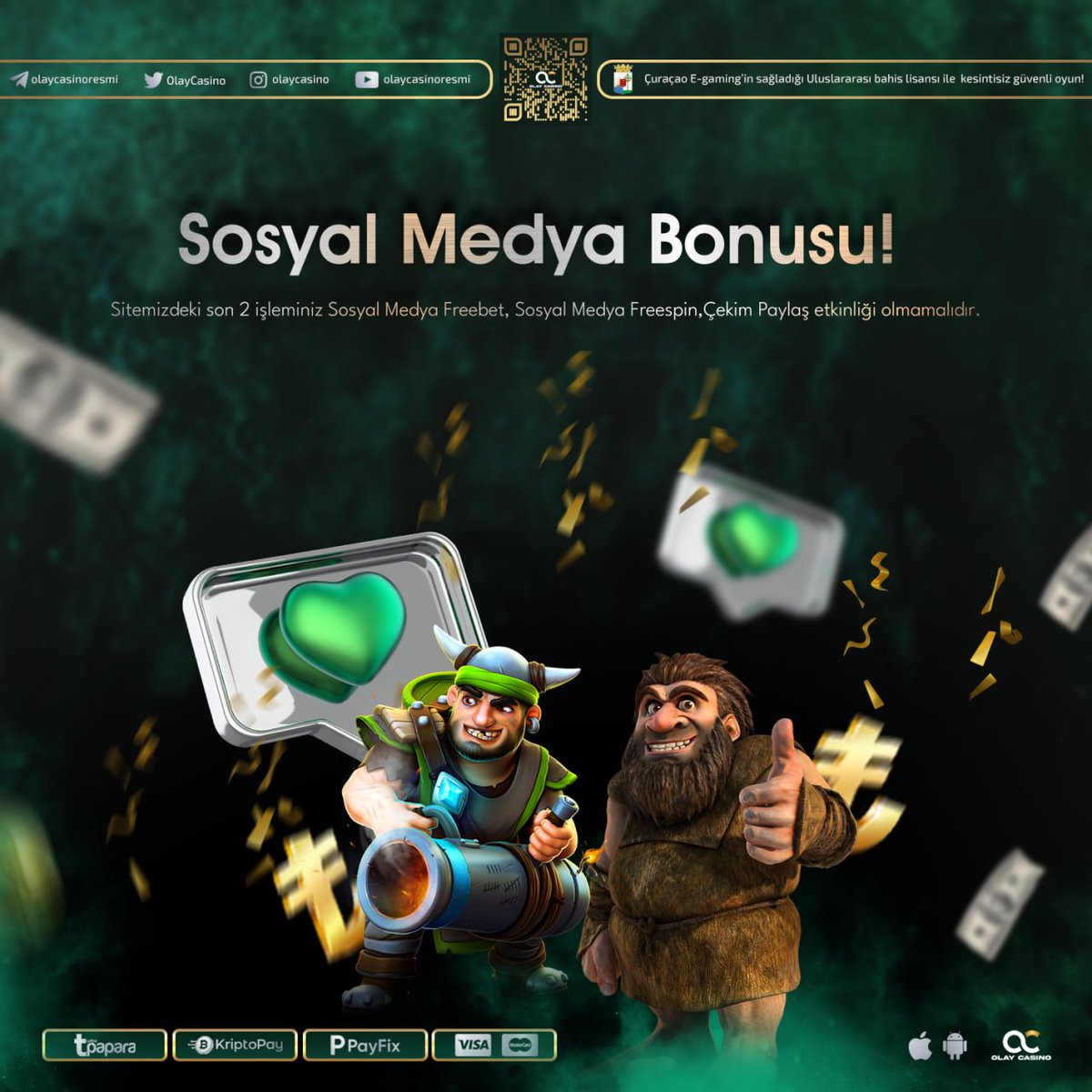 🎲 Olay Casino'da Bonuslar da Ayrı Bir OLAY! 

📲 Sosyal Medya hesaplarımızı takip et, etkinlikleri kaçırma, her alanda OLAY yarat!