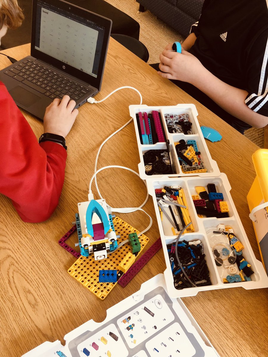 mrsjtemple's tweet photo. Exploring Lego Spike Prime today for the first time. Playing with the software while working on coding a solution for Kiki the Lego dog. We loved the colour sensors &amp; adding our own sounds as we created coding stories and ran the program for our classmates @TweedsmuirS https://t.co/tCR3sf7Aev