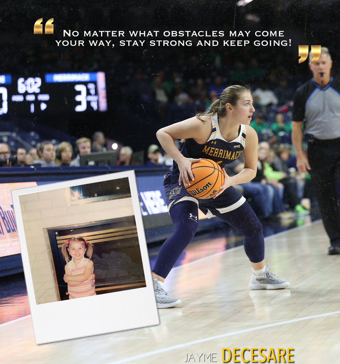 MerrimackWBB's tweet photo. In honor of celebrating girls and women in sports this week.. here's what we would tell our younger selves growing up playing the sport we love. ✨

Here's to empowering girls and women in sports now and forever 🏀💛

#GoMack x #WomenInSports https://t.co/ZhA0S3FqB9