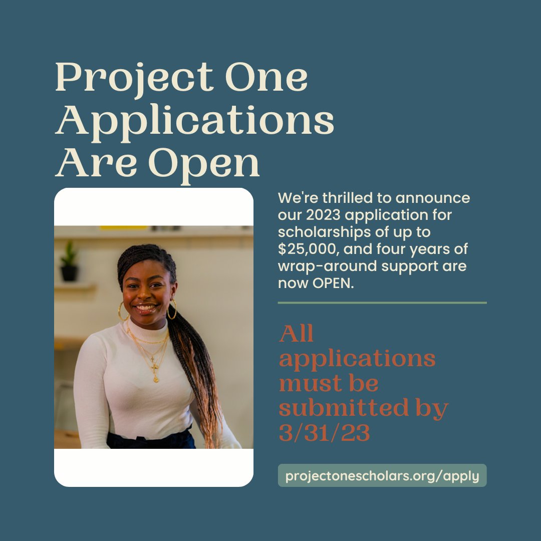 Project One is thrilled to announce our applications for scholarships of up to $25,000, along with four years of wrap-around holistic support, are open for Charlotte area high school seniors. Visit our link in bio for more information!
