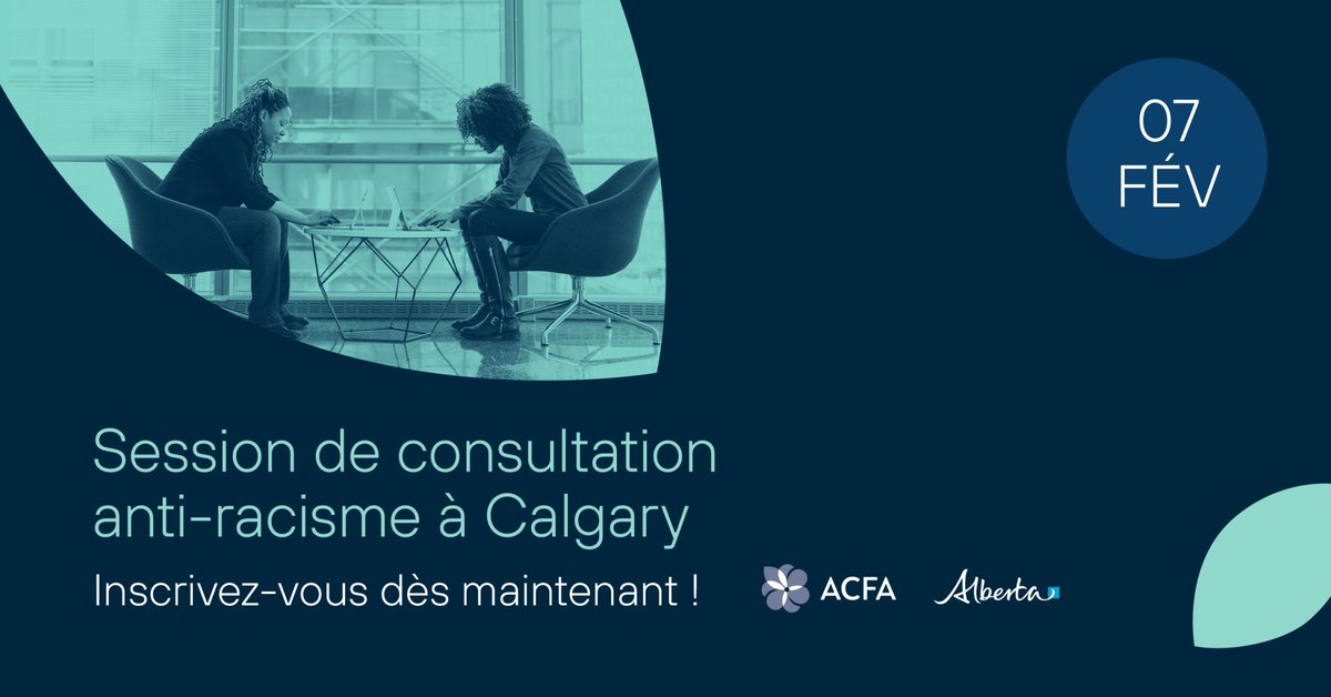 Le gouvernement de l’Alberta demande aux Albertains et Albertaines de lui faire part de leurs points de vue et 
de leurs commentaires pour aider à développer les prochaines étapes de l’action contre le racisme. Réservez votre place dès maintenant 👉 formulaireacfa.wufoo.com/forms/inscript… #frcan