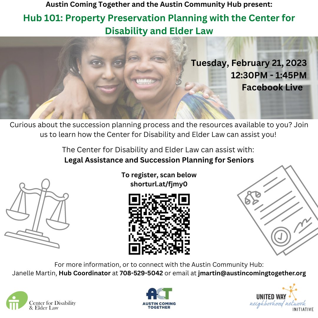 The Austin Community Hub will be joined by <a href="/CDEL_Law/">Center for Disability & Elder Law</a> to discuss their Housing Preservation Project and other legal programs and resources for seniors and people with disabilities. RSVP today for the 2/21 free virtual info session!  - mailchi.mp/austincomingto…