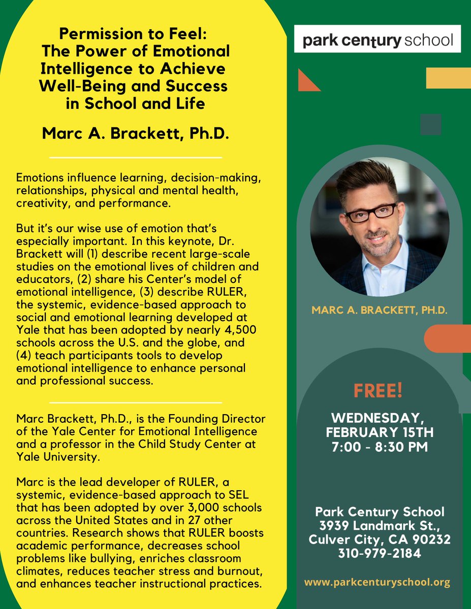 Please join us on Feb. 15 in welcoming @marcbrackett 
 to discuss the power of emotional intelligence!🌟 This event is open to the public and we would love to have everyone join us! Help us spread the word.

#marcbrackett #dyslexia #EmotionalIntelligence #learningdifferences