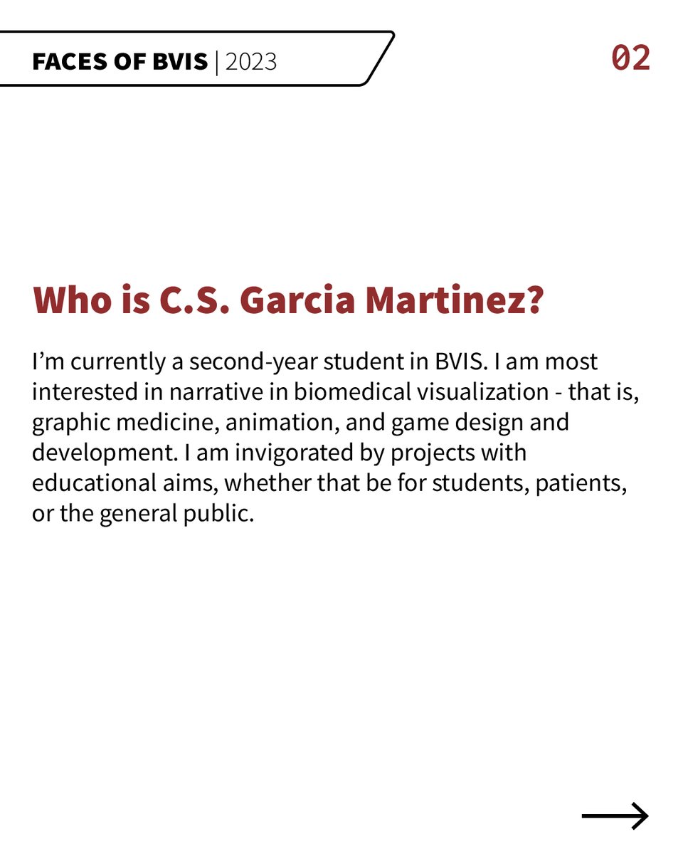 Faces of BVIS is a feature that spotlights our talented second-year students. Meet C.S. Garcia Martinez! Follow this link to see the full post with their art: instagram.com/uic_bvis/ #facesofBVIS #SciComm
