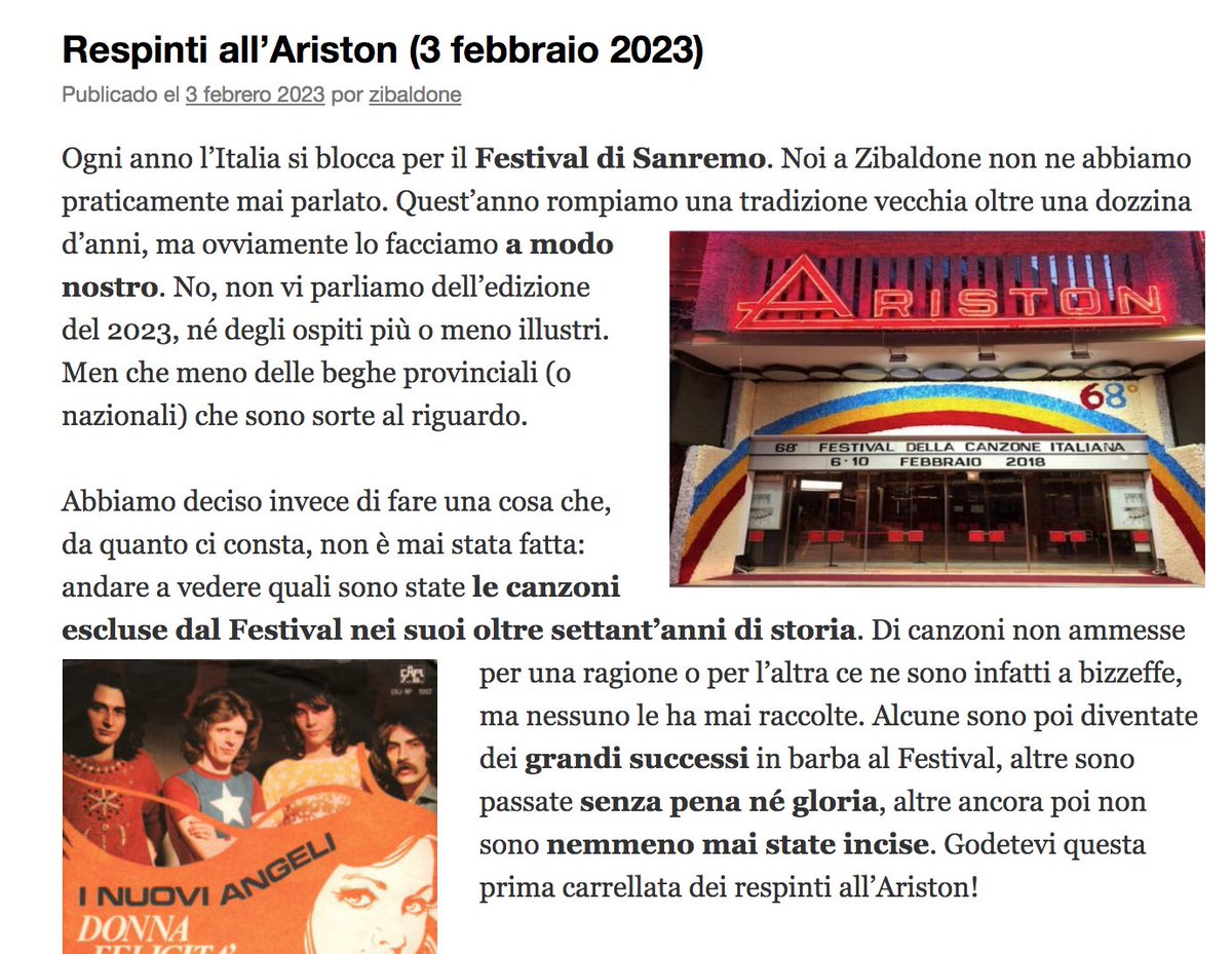 StevenForti's tweet photo. RESPINTI ALL'ARISTON!
Nuova puntata di #zibaldone su @contrabanda
Speciale dedicato alle canzoni escluse dal #festivaldisanremo nei suoi 70 anni di storia.
Qui il podcast: https://t.co/1REIP7bPx6
#Sanremo #Sanremo2023 #festival #respinti https://t.co/uKvqiJCEfI