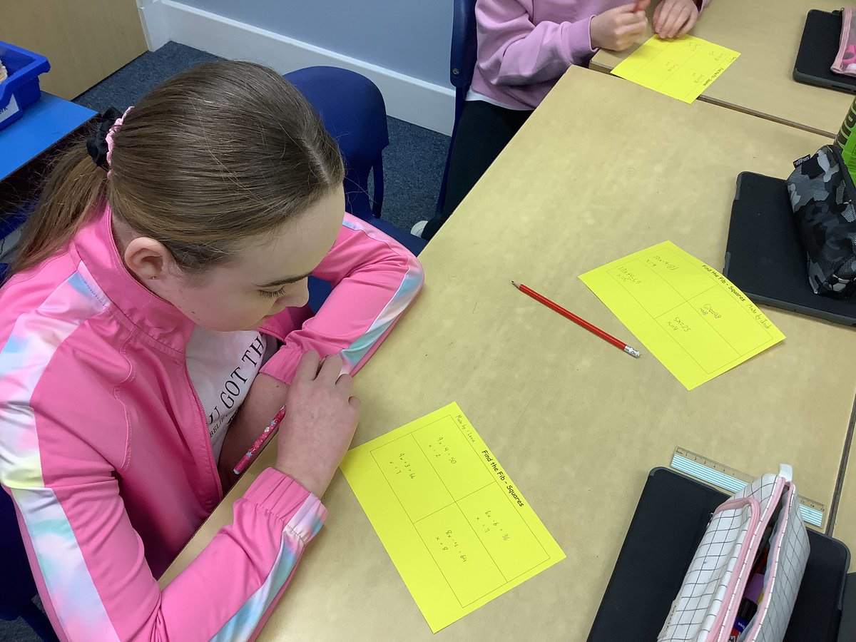 DeanburnPS_P3's tweet photo. Creating our own ‘Find the Fib’ for a peer to solve, focusing on accuracy and ensuring we double check our calculations before sharing them! So nice to see the confidence and enjoyment pupils are experiencing with algebra! #numeracy #algebra #equations #workitout #findthefib https://t.co/Yff2TnjGv0