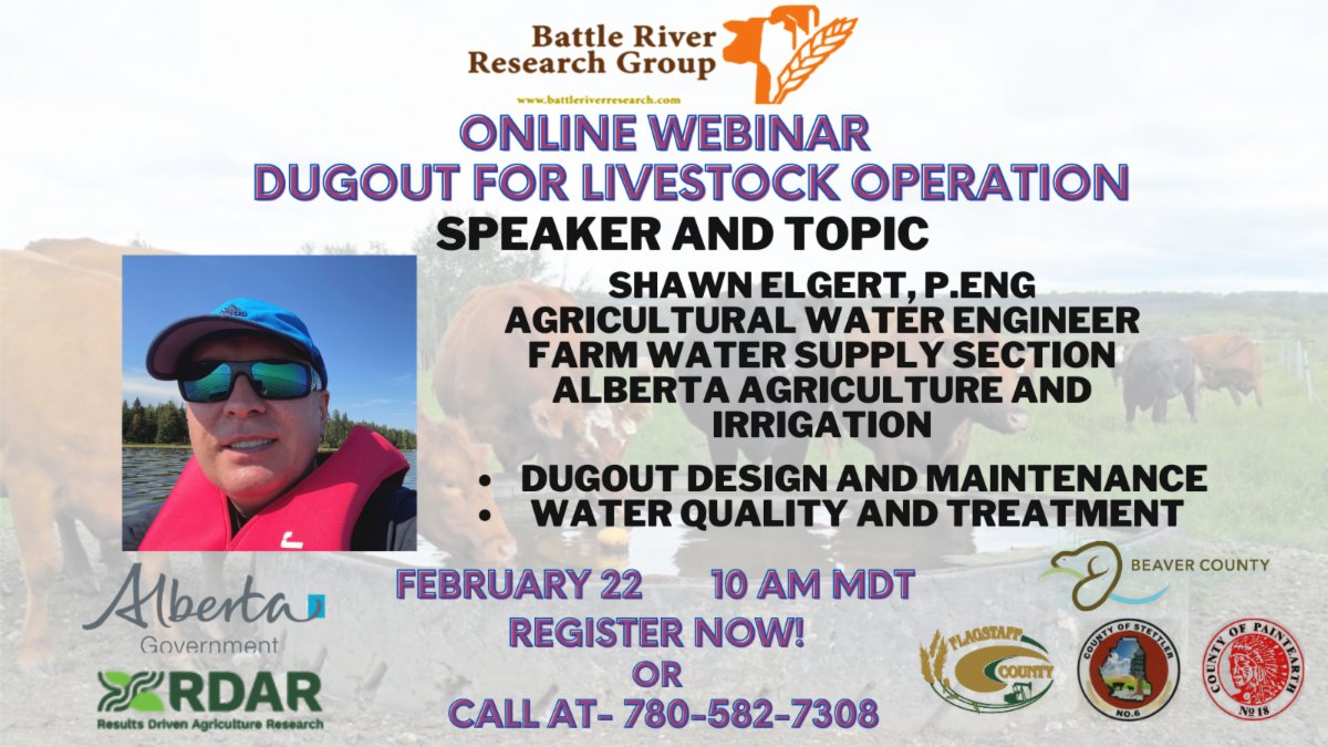 BRRG_Ag's tweet photo. Join us on our zoom webinar on DUGOUT FOR LIVESTOCK OPERATION.
Feburary 22, 10:00 am MDT. Register now https://t.co/6I4y5djo9Y https://t.co/YWjFC6yjmR