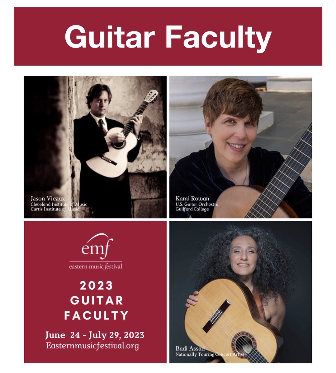 JasonVieaux's tweet photo. #GuitarStudy w me @jasonvieauxguitar , @badiassad and @kamirowan this #summer @emfsummerstudy !!! #guitarexcellence #classicalguitar #chambermusic #classicalmusic https://t.co/2Yyo8CXFGf