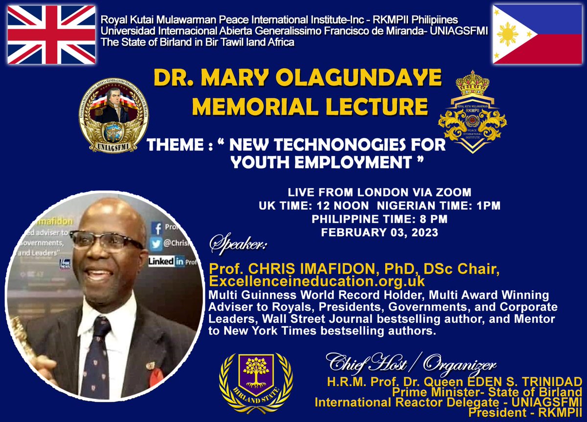 RKMPII <a href="/KutaiPeace/">Royal Kutai Mulawarman Peace Int'l Institute</a> <a href="/uniagsfmi/">carlos saavedra @edu</a>
in partnership with the excellenceineducation.org Chair Prof Chris Imafidon organized a Lecture on the Theme New technologies for Youth Employment to guide those who took up the Free Online Short Training Courses to find a job
<a href="/LTenggarong/">MAHARAJA KUTAI MULAWARMAN</a> <a href="/LamlcLucio/">LAMLC Zambales, Philippines</a>