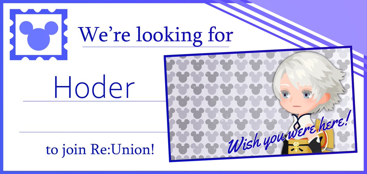 connect_reunion's tweet photo. We're looking for a Hoder roleplayer to join RE:Union!
#kh #khrp #kingdomhearts #roleplay #khdr #hoder https://t.co/JBgPWKNnzn