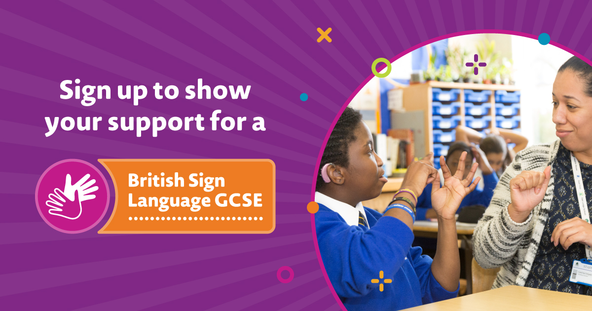 NDCS_UK's tweet image. When the British Sign Language GCSE is introduced, it will help to break down communication barriers between deaf and hearing students. 🚧

Agree? Show your support by answering a few quick questions below.

bit.ly/3GouuHD