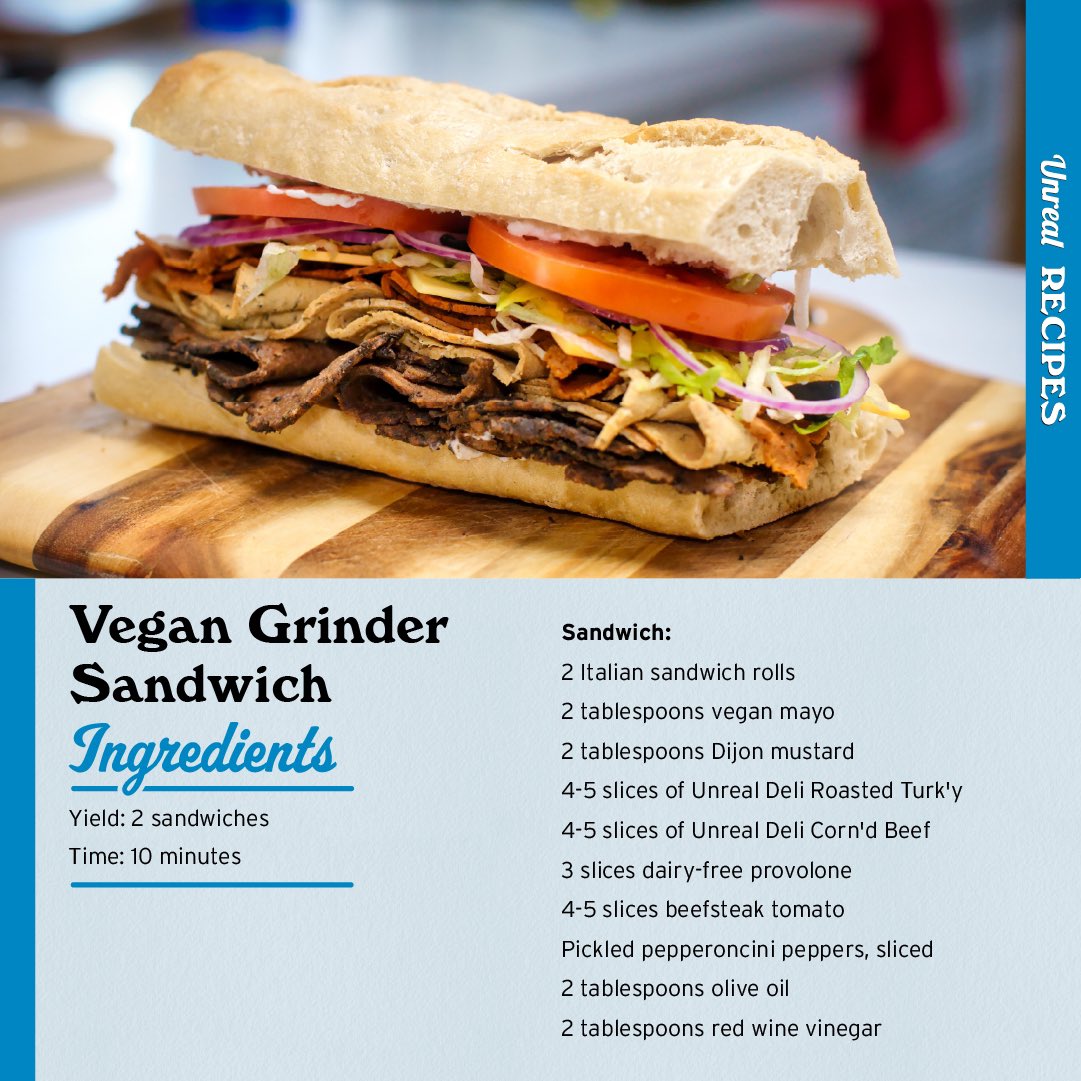UnrealDeli's tweet photo. By now, we've all heard of the viral Grinder sandwich...but let's #MakeItUnreal!
Recipe inspo: @thebeet - https://t.co/R7gDKF3XEn
#UnrealDeli #Grinder #GrinderSandwich #VeganGrinder #VeganSandwich #PlantBasedSandwiches #PlanetBasedMeat #DeliMeat #TheGrinder https://t.co/ehpH4Hyafy