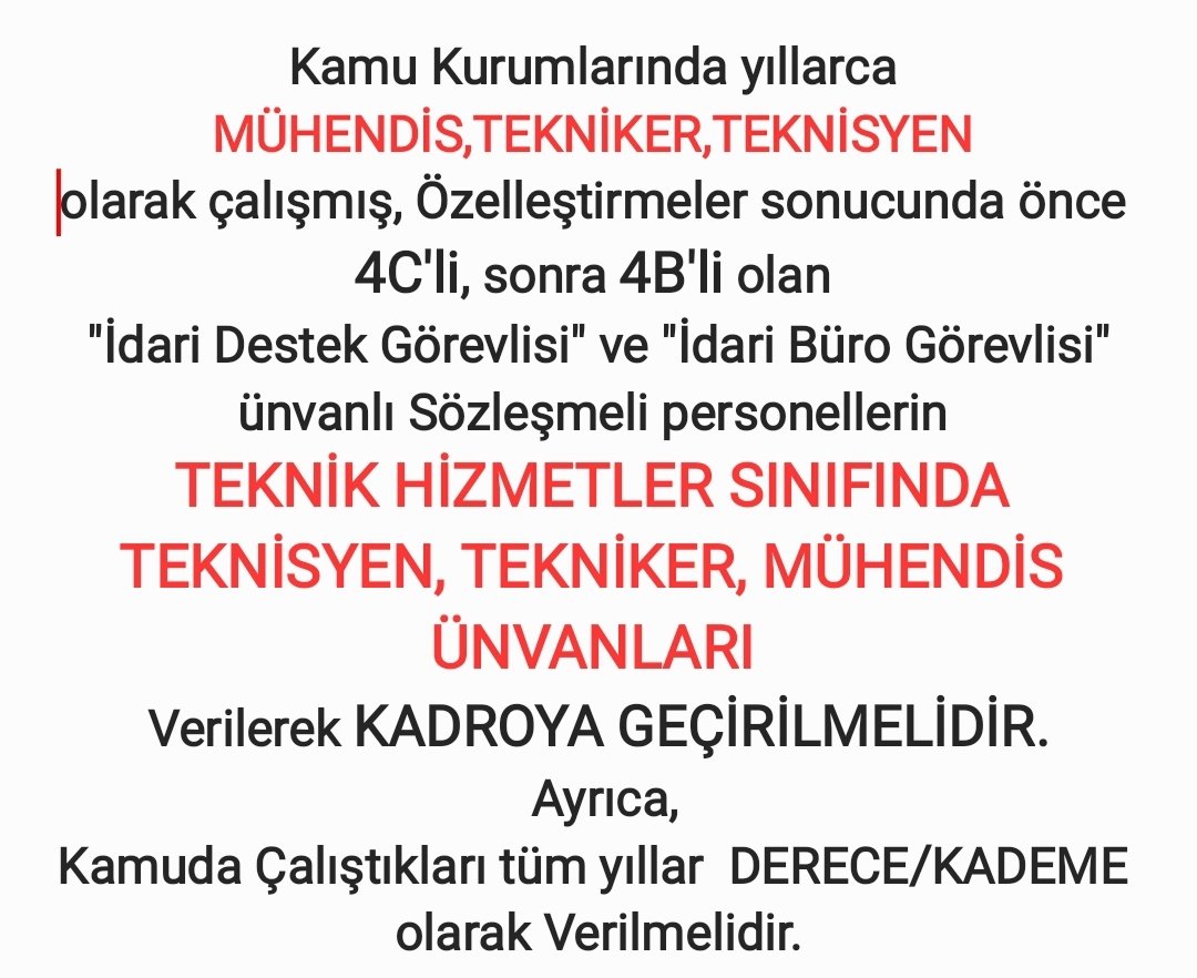 OguzhanErcan79's tweet photo. 📌Özelleştirmeden dolayı mağdur oldular, 
📌4/C'de mağdur oldular, 
📌4/B'de mağdur oldular, @RTErdogan
@dbdevletbahceli @Akparti
@MHP_Bilgi @kilicdarogluk @herkesicinCHP @meral_aksener @iyiparti @MKalayci42 @ikoncuk @fethigurer @_aliyalcin_ ✔️4/A'da mağdur olmasınlar. #AdilKadro https://t.co/Kw26u4NRxE