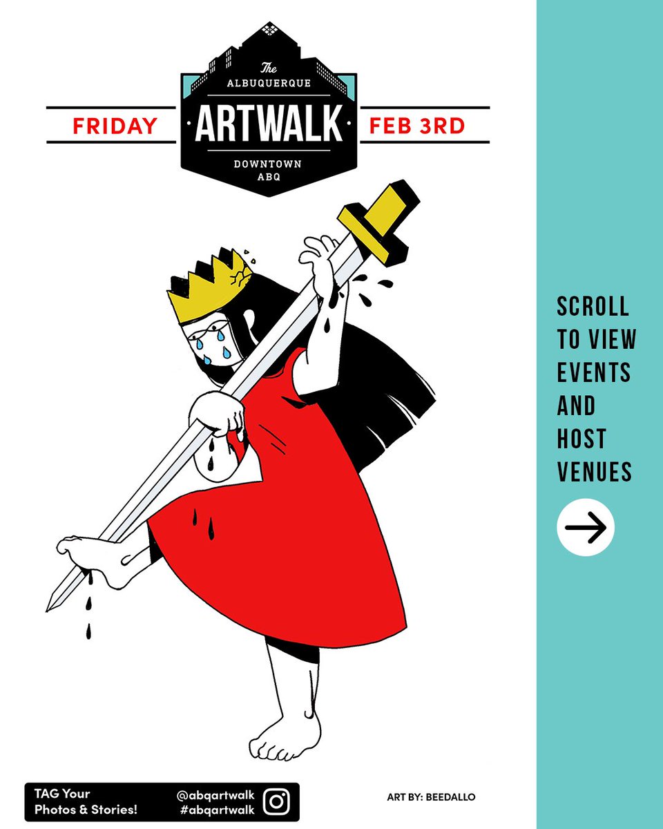 ABQartwalk's tweet photo. TONIGHT is ABQ Artwalk! Grab the Beedallo map edition at listed locations &amp; our website to find all of tonight’s locations, featured artists &amp; performances! ABQ Artwalk tonight 5-9pm! Link below! 

https://t.co/IBYHL69jSc https://t.co/5lOBGXyepN