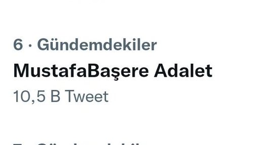 Kıymetli desteklerinizle, etiketimiz Türkiye TT sıralamasında 6. sırada. 

Hep birlikte, 

MustafaBaşere Adalet

demeye devam edelim lütfen.