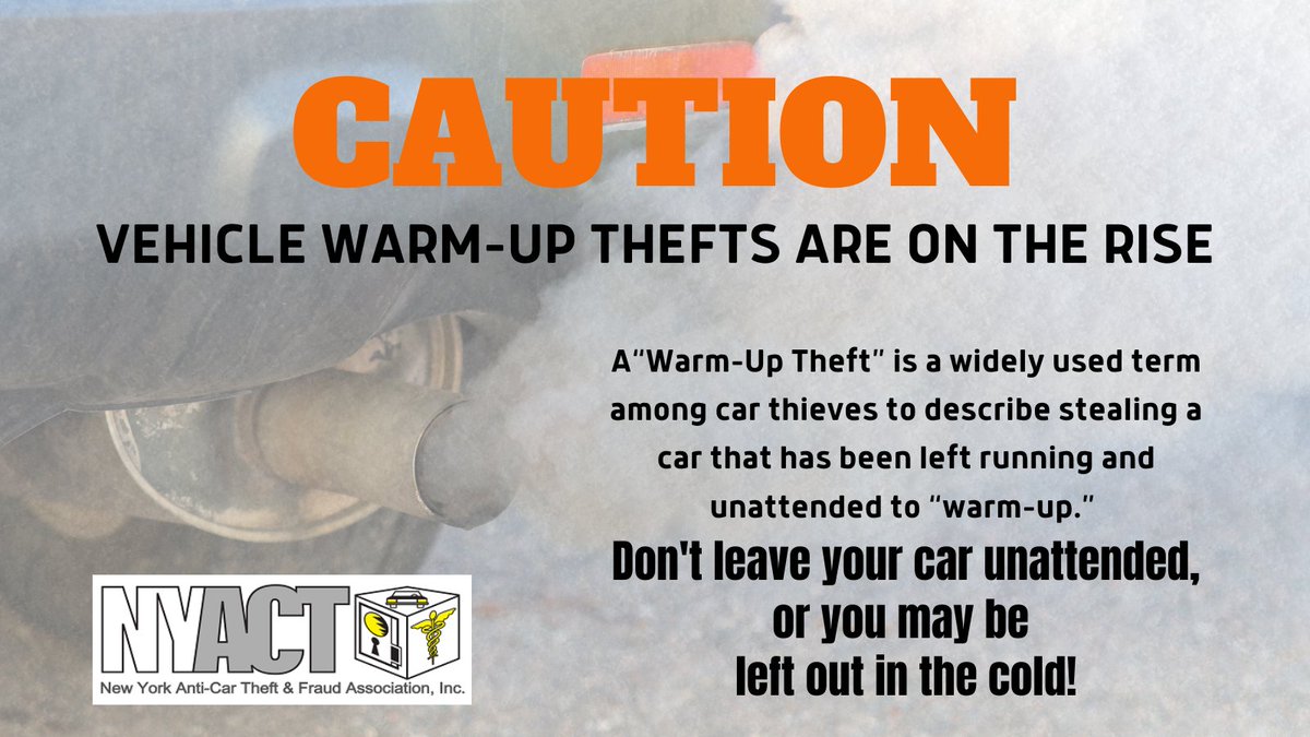 _NYACT's tweet image. We know the frigid weather is here in NY, but never leave your car running while unattended.  It’s a bad idea, even in your driveway or for a quick stop somewhere. Don't make it easy for a would be car thief. #autocrime #lockyourcar #warmupthefts #nyact #cartheft #puffing