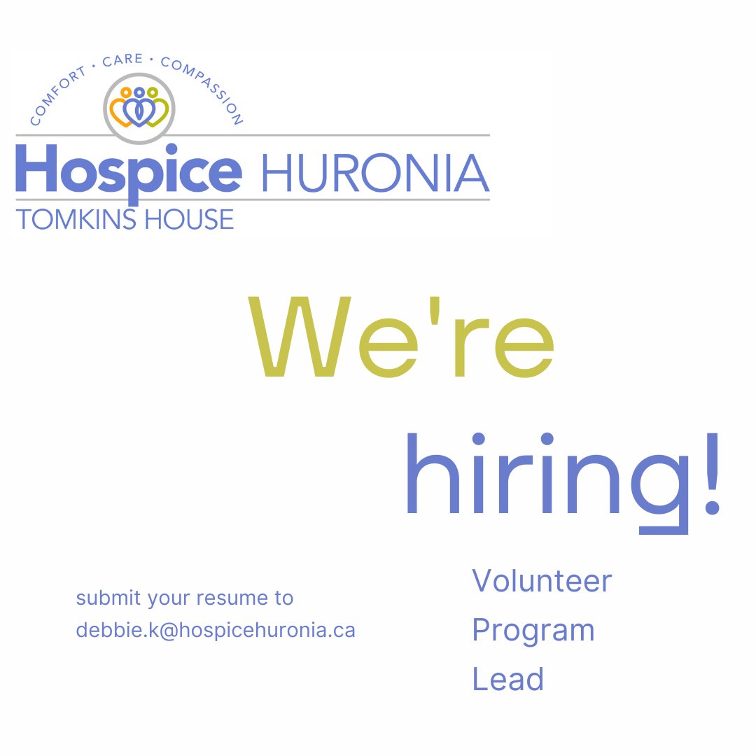 Come join the dynamic Hospice Huronia Team and make a real difference in your community!
Take a look and see if you are the perfect person to lead over 100 dedicated Hospice Volunteers.  ow.ly/qw7U50MHeS1 
#volunteermanagement #volunteer #volunteerism